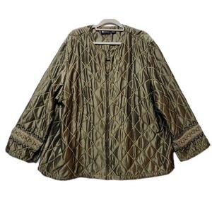 Maggie Barnes Quilted Bronze Zip Jacket Size 3X Details Embroidered Cuffs & Rear